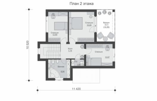 Двухэтажный дом с верандой и балконом